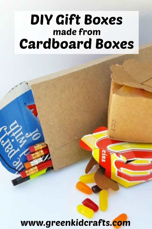 DIY gift boxes made from cardboard boxes. Upcycle cardboard boxes into gift boxes.