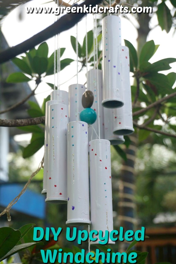 DIY windchime from upcycled materials. Make a windchime for your garden or yard out of these recycled plactic tubes.