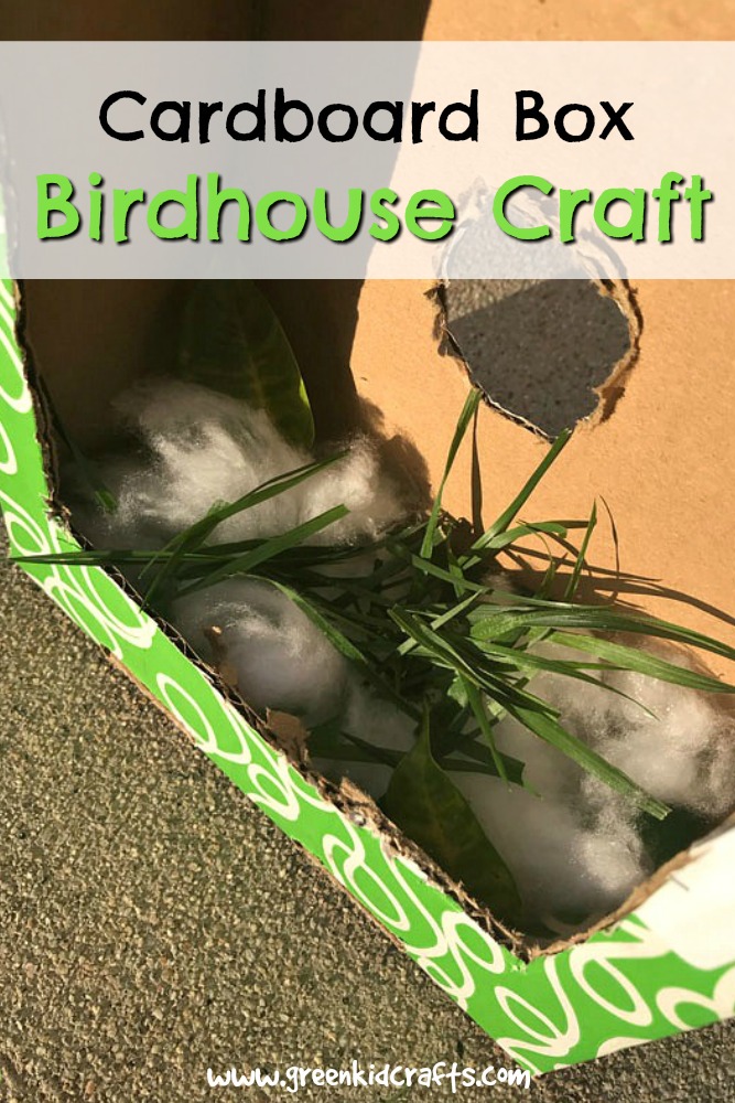 Upcycle a cardboard box into a birdhouse with this easy craft for kids. Nature crafts and bird crafts for kids. #birdcrafts #naturecrafts